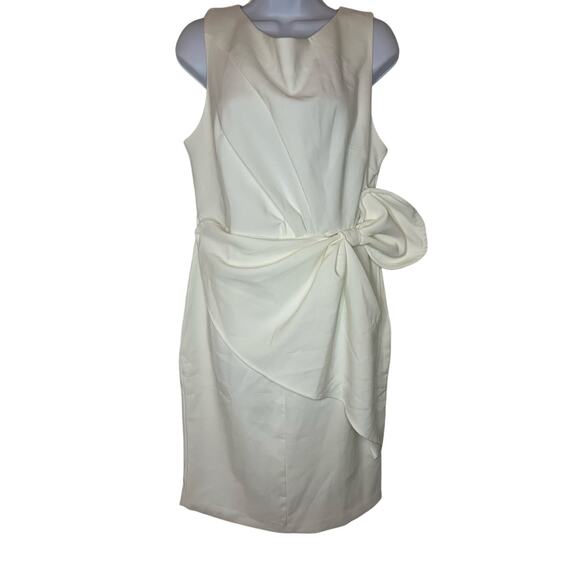 Fehaute White 3D Bow Sleeveless Sheath Midi Dress size Large Graduation Bridal - Picture 5 of 8